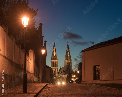 Basilica of St. Peter and Paul, Vyshehrad at night photo