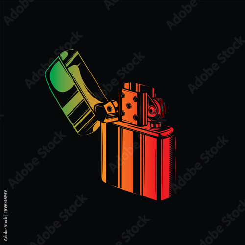 Lighter with the lid open. Original vector illustration in vintage style.