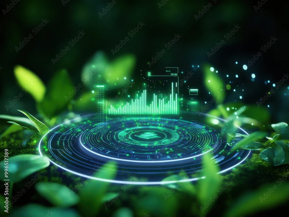 Green technology interface with sound waves in nature. Green technology interface with sound waves in nature.