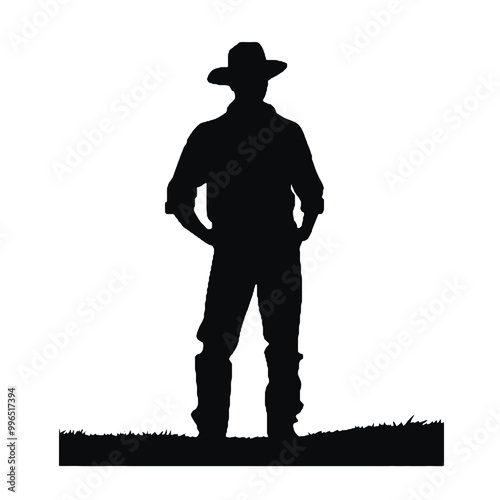 Farm Worker Profile Silhouette Isolated on White Background – Vector Illustration