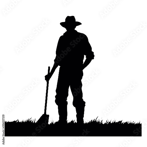 Farmhand Silhouette Isolated on White Background – Vector Illustration