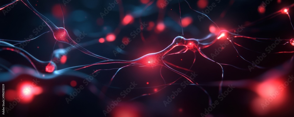 Neurons with red lights, scientific abstraction, white isolated background Neurons with red lights, scientific abstraction, white isolated background