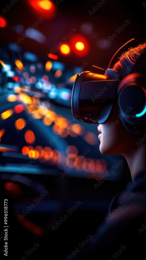 Person using virtual reality headset, focused on immersive experience. Person using virtual reality headset, focused on immersive experience.