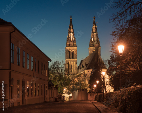 Basilica of St. Peter and Paul, Vyshehrad at night photo