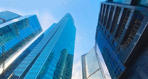 Glass office buildings. Skyscrapers in the business center. Architecture, residential real estate