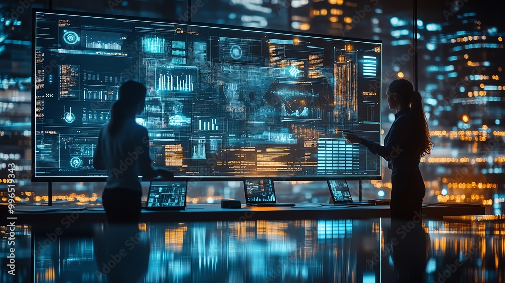 Business team in a hightech office, using AIpowered tools for strategic innovation AI innovation, business technology Business team in a hightech office, using AIpowered tools for strategic innovation AI innovation, business technology