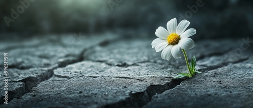 A blooming flower emerging from cracked concrete representing resilience and hope capturing the metaphor of overcoming adversity through beauty and strength