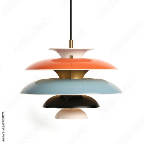 Mid Century Tiered Pendant Light lamp white background pendant light. photo