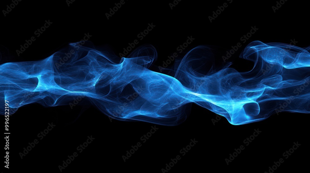 Fototapeta premium A mesmerizing wave of luminous blue smoke gracefully unfurls against a dark backdrop.