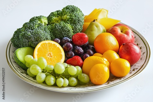 Fototapeta Naklejka Na Ścianę i Meble -  Colorful fresh fruits and vegetables on plate