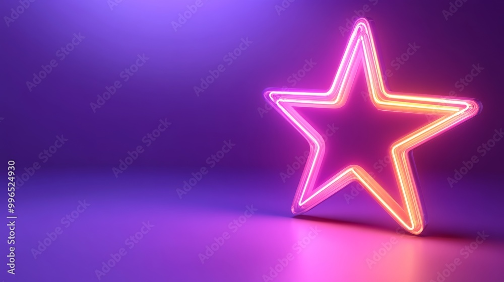 A glossy neon star icon shines brilliantly against a solid pastel purple backdrop, providing a lively and contemporary aesthetic that enhances the surrounding environment A glossy neon star icon shines brilliantly against a solid pastel purple backdrop, providing a lively and contemporary aesthetic that enhances the surrounding environment