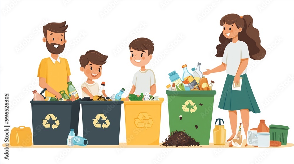 Family Sorts Waste Recycling Eco-Conscious Home Family Sorts Waste Recycling Eco-Conscious Home