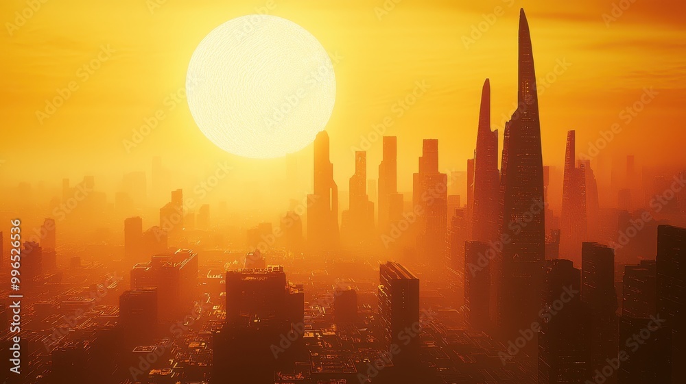 A stunning skyline bathed in orange sunlight at dusk, highlighting tall buildings and creating a serene yet vibrant atmosphere. A stunning skyline bathed in orange sunlight at dusk, highlighting tall buildings and creating a serene yet vibrant atmosphere.