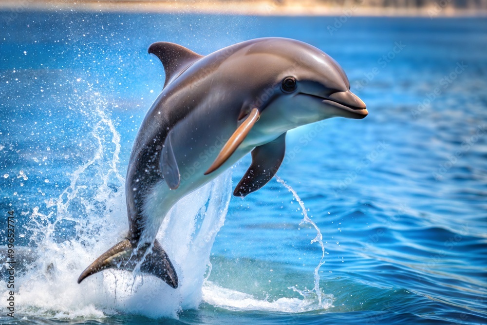Obraz premium Dolphin leaping out of ocean with splash of water