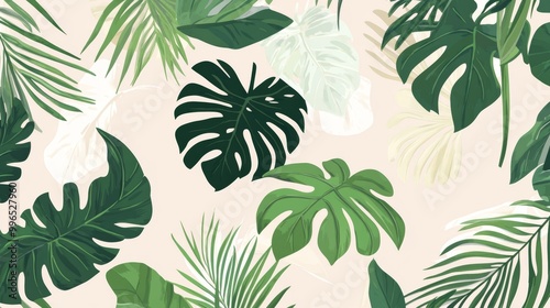 Dark golden and green vintage palm leaves seamless pattern for product presentation, background, wallpaper and fabric painting. Hawaiian theme.