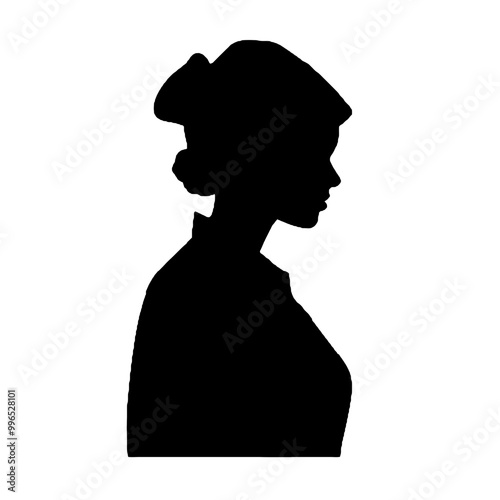 Silhouette of a Healthcare Nurse Profile Isolated on White Background – Vector Illustration