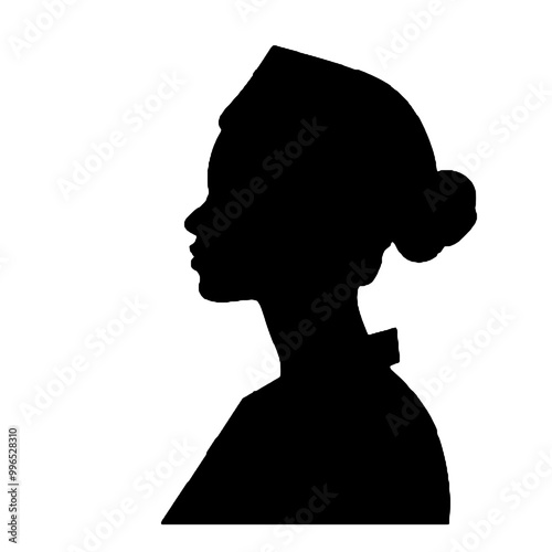 Female Nurse in Profile Silhouette Isolated on White Background – Vector Illustration