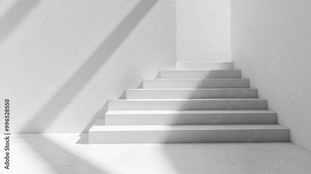 Concrete Stairs in a White Room with Sunlight Streaming In Concrete Stairs in a White Room with Sunlight Streaming In