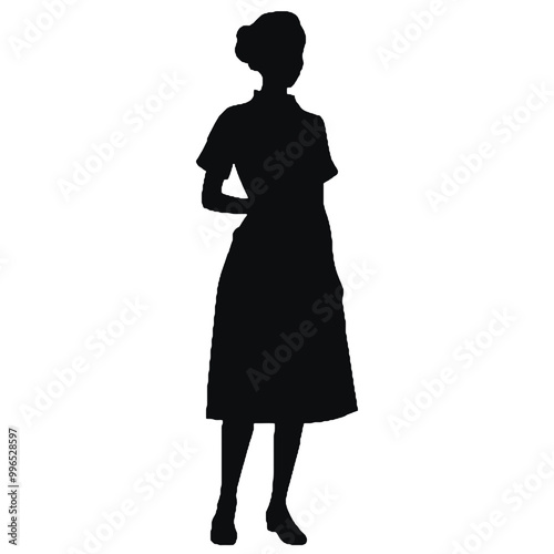 Nurse Head Profile Silhouette Isolated on White Background – Vector Illustration