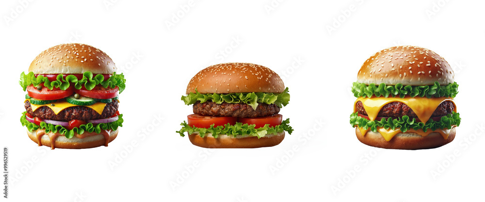 Variety of Delicious Burgers on a Transparent Background. Set of Burgers Variety of Delicious Burgers on a Transparent Background. Set of Burgers