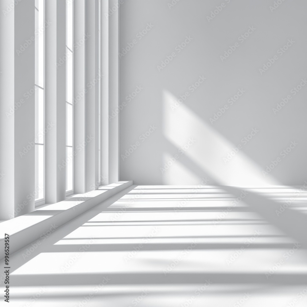 Obraz premium Minimalist White Room with Window Light and Shadows