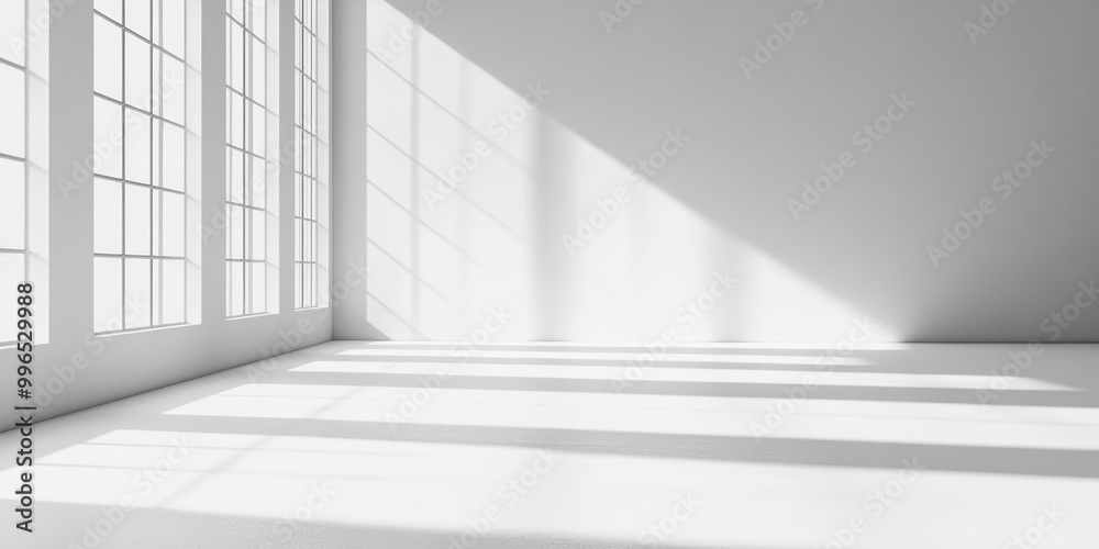 Obraz premium Sunlight Streaming Through Paned Windows Into a White Room
