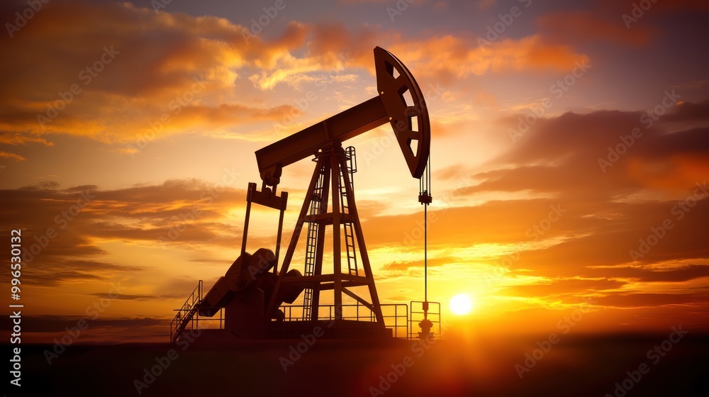 Silhouette of an oil pump jack against a stunning sunset, evoking the industrial spirit of energy production. Silhouette of an oil pump jack against a stunning sunset, evoking the industrial spirit of energy production.