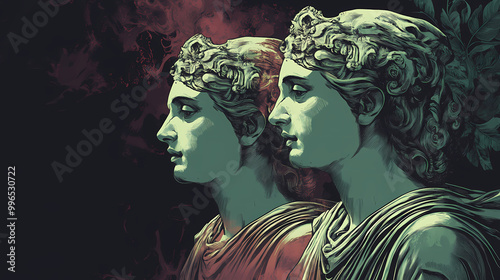 Illustration of pensive triple antigone. Greek Mythology. Illustration photo