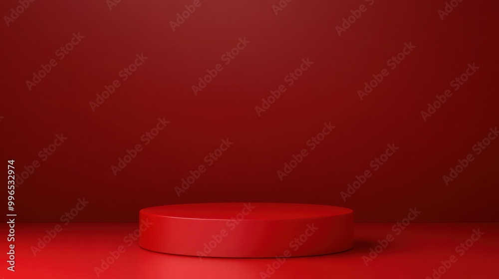 Minimalist round platform set against a red backdrop, perfect for displaying products or art. Minimalist round platform set against a red backdrop, perfect for displaying products or art.