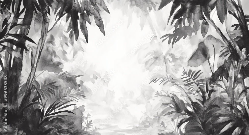 Fototapeta premium Photo wallpaper for your interior featuring black and white tropics in watercolor style.