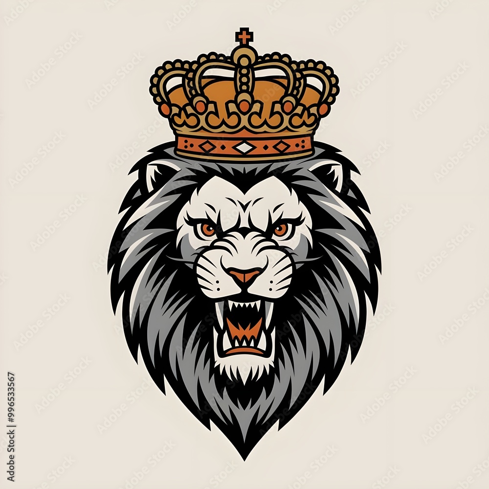 Obraz premium Roaring Lion with Crown King of the Jungle Illustration
