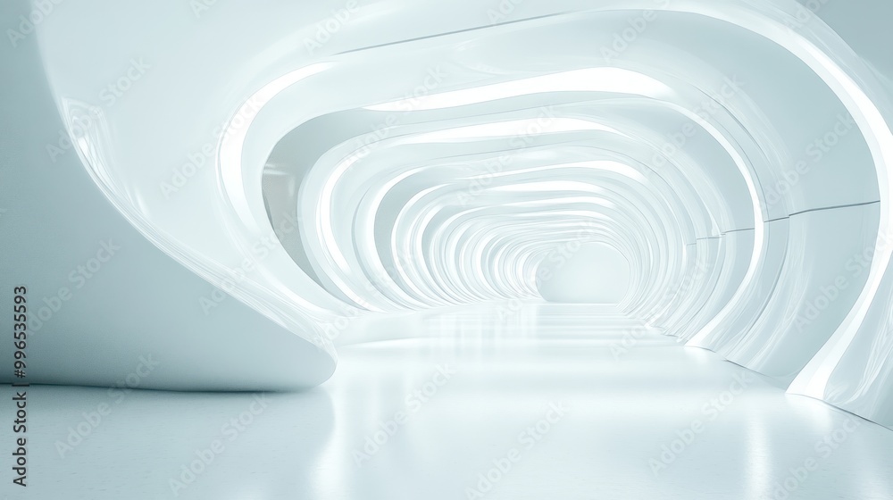 Minimalist futuristic hallway with smooth curves and soft white lighting, creating a serene and modern atmosphere. Minimalist futuristic hallway with smooth curves and soft white lighting, creating a serene and modern atmosphere.