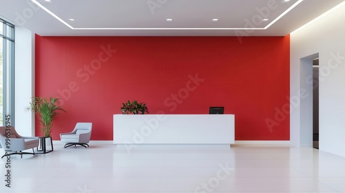 Avant-garde bank lobby with bold colors, unique furniture shapes, dramatic lighting, innovative bank design, luxury statement