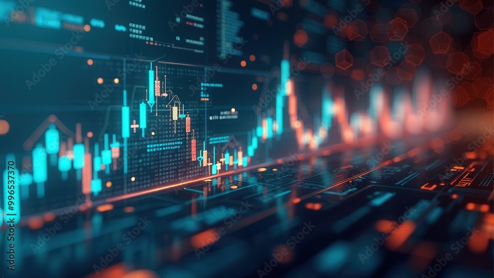 A dynamic financial visualization displaying stock market trends and analysis, with interactive graphs and economic indicators on a modern digital dashboard for real-time data flow. A dynamic financial visualization displaying stock market trends and analysis, with interactive graphs and economic indicators on a modern digital dashboard for real-time data flow.