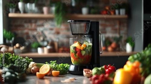 Fresh Vegetable Smoothie Ingredients in a Blender