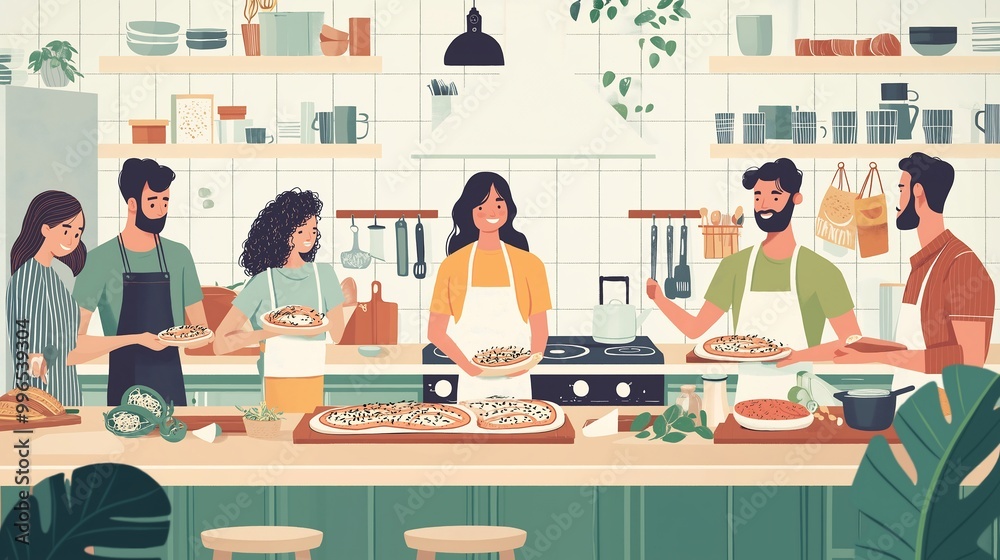 Friends Making Homemade Pizza Together Friends Making Homemade Pizza Together