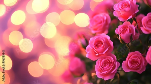 Pink roses with soft bokeh background, perfect for romantic themes.