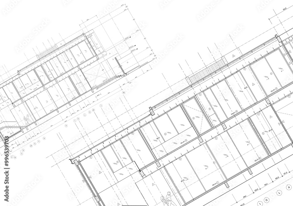 Floor plan designed building on the drawing. Floor plan designed building on the drawing.