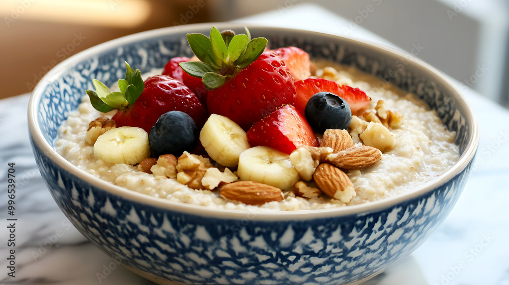 Creamy Porridge with Fresh Fruit and Nuts Topping Creamy Porridge with Fresh Fruit and Nuts Topping
