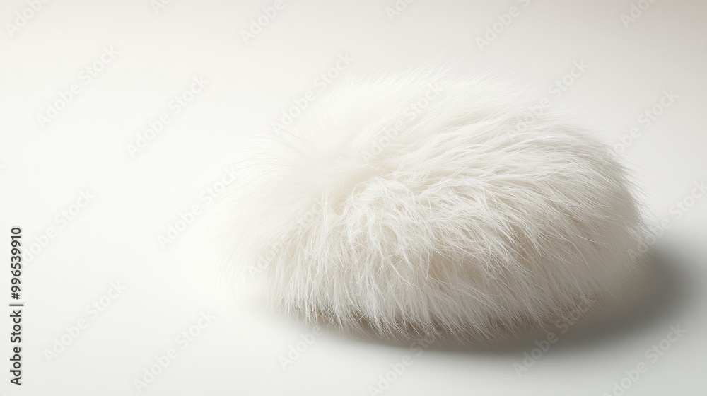 A lightweight fur accessory in a capsule shape rests against a spotless white background, highlighting its luxurious softness and unique design, perfect for stylish exhibitions A lightweight fur accessory in a capsule shape rests against a spotless white background, highlighting its luxurious softness and unique design, perfect for stylish exhibitions
