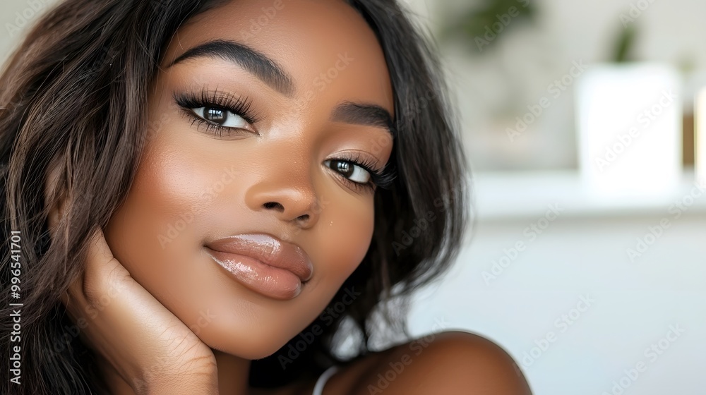 Beauty influencer demonstrating minimalistic makeup with a clean, white, and modern background. Beauty influencer demonstrating minimalistic makeup with a clean, white, and modern background.