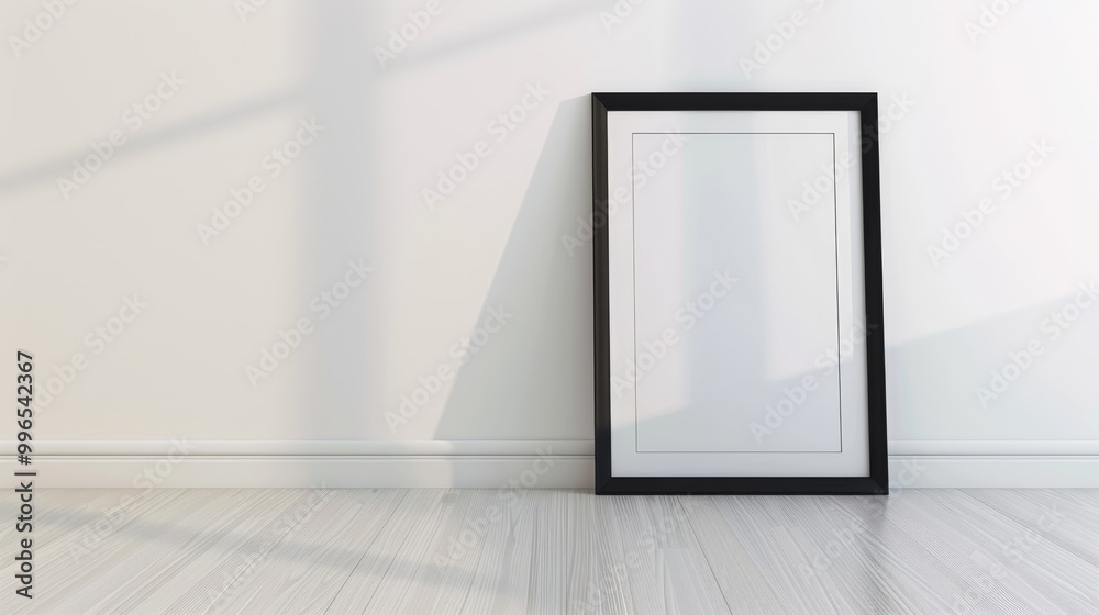 Black empty frame on white wall background
Black empty frame on white wall background