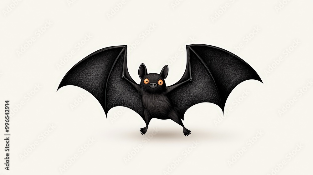Fototapeta premium Cute cartoon bat with large wings and bright eyes on a white isolated background.