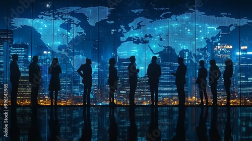 Business leaders discussing market dynamics in different regions, digital tools and global focus Regional markets, global business strategy