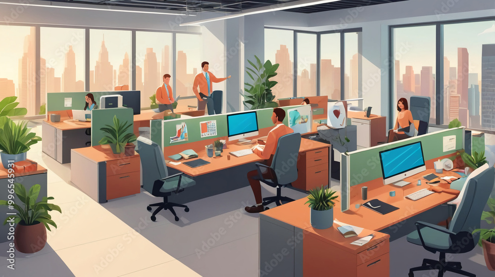 vector-based illustration of activities in the office area vector-based illustration of activities in the office area