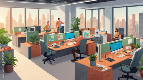 vector-based illustration of activities in the office area
