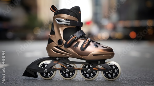 Inline Skates Gold and Black Urban Setting Sports Fitness Close up Rollerblading W