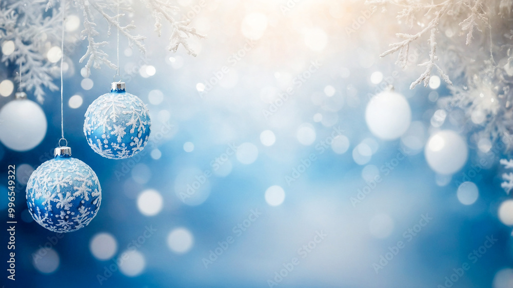 Blurred christmas background. Snow and snowflakes on blue with light bokeh. Blurred christmas background. Snow and snowflakes on blue with light bokeh.