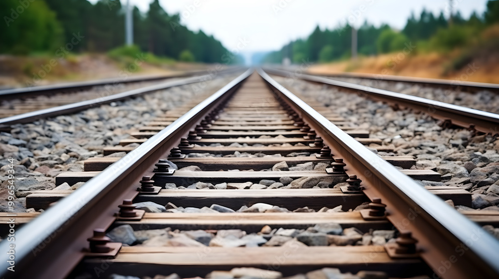 Fototapeta premium Railroad tracks go into the distance
