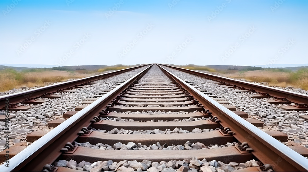 Fototapeta premium Railroad tracks go into the distance